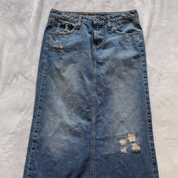 VINTAGE HINT JEANS DISTRESSED DENIM MAXI SKIRT - Picture 4 of 7